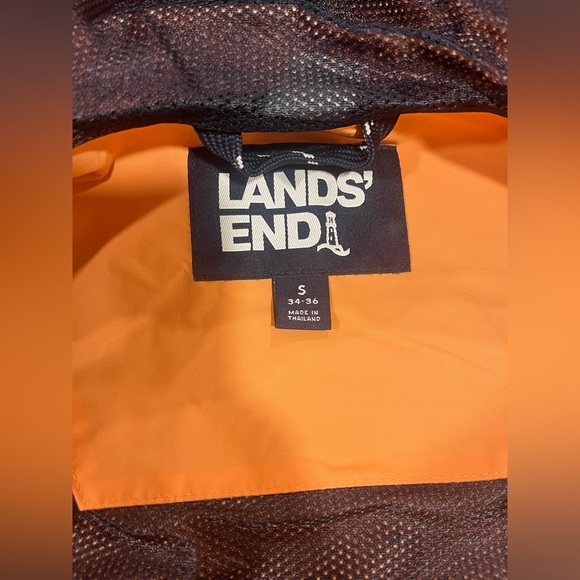 Lands' End Men’s Waterproof Hooded Rain Jacket Shell - Orange - Small - Picture 8 of 13